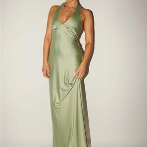 NWT Heavy Hearted Satin Maxi Dress - Halter Open Tie Back